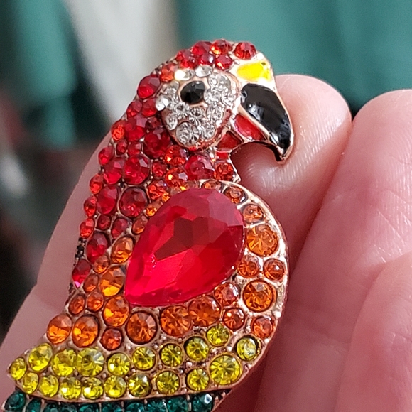 Parrot bird brooch rhinestones sparkly pin Big tropical rainforest New Colorful - Picture 2 of 12